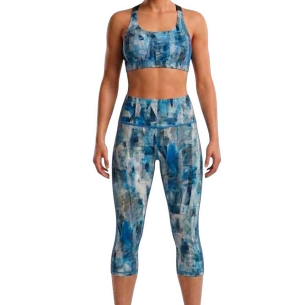 LULULEMON ATHLETICA Wunder Under Crop & Sports Tank In Sun Dazed Multi Blue Size